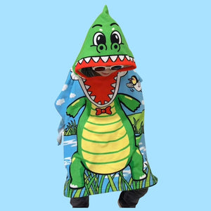 Green Crocodile Poncho Bath Towel for Kids, 1-7 years, 60 x 60cm | 100% Cotton, Skin-Friendly Microfiber Hooded Toddler Pool Towel | Quick-Drying, Water Absorbing, Full-Size Bathrobe