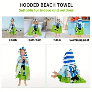 Football Poncho Bath Towel for Kids, 1-7 years, 60 x 60cm | 100% Cotton, Skin-Friendly Microfiber Hooded Toddler Pool Towel | Quick-Drying, Water Absorbing, Full-Size Bathrobe