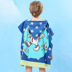 Cute Astro Poncho Bath Towel for Kids, 1-7 years, 60 x 60cm | 100% Cotton, Skin-Friendly Microfiber Hooded Toddler Pool Towel | Quick-Drying, Water Absorbing, Full-Size Bathrobe